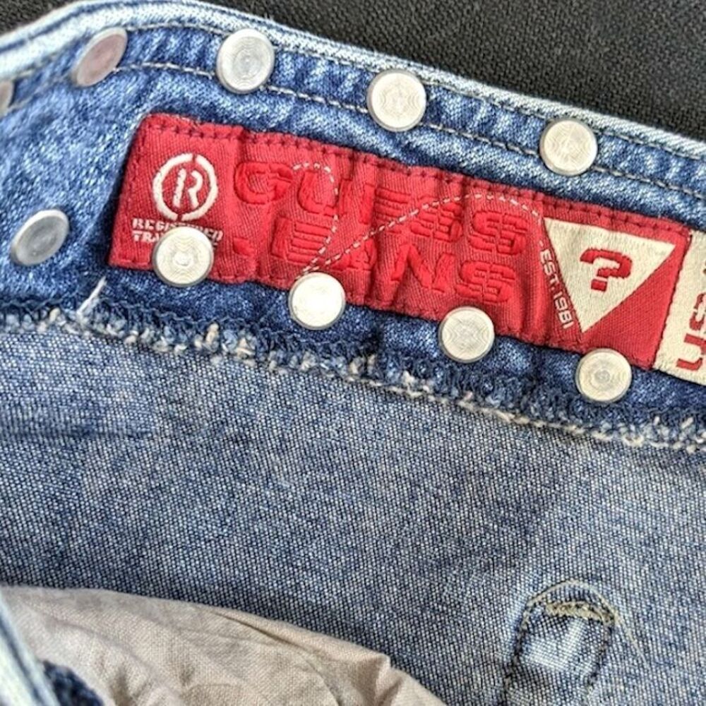 Vintage y2k Guess Jeans Flare Denim Studded Detail Medium Wash Size 31 - Picture 9 of 12
